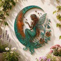 3D Moon Fairy Wall Decor Garden Decor Outdoor Accent  Living Room Bedroom Decor 30cm-Fairies gray