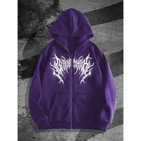 Dark, Symmetrical, Double Layered, Spiky, Thorny, Extreme, Black Metal Font Printed, Fully Zippered Hooded Cardigan, Hoodie, Men's and Women's XXXL gray