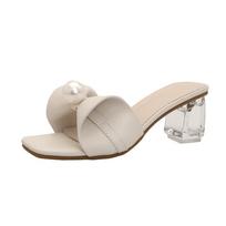 Summer New Slippers with A Fairy Like Temperament and Pearl Like Style, Paired with A Gentle Skirt and Thick French Style Sandals 43 abrikosas