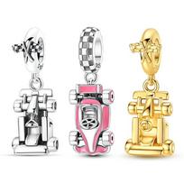 Originalūs 925 svarų sterlingų sidabro pakabukai Auksinė Formulės lenktyninė mašina Rožinis kartingas Pakabukas Tinka originaliai apyrankei Moterims PASIDARYK pats papuošalai Dovana Set 4 beige