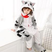 Vaikų Kigurumi Cat Onesie pižama mergaičių kombinezonas Animal Sleepwear Pižama su gobtuvu be batų 6T balta/pilka spalva