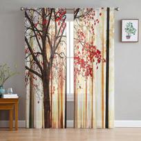 Rudens abstrakčios miško kritusių lapų permatomos užuolaidos svetainei miegamojo virtuvės dekoravimui tiulio lango užuolaidos 1 PCS W100XH250cm black