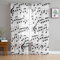 Muzikos natų fono tiulio užuolaidos svetainei, miegamajam, langui, permatomos užuolaidos, virtuvės balkono voilo užuolaidos 135W x 160H(cm)