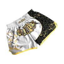 Unisex Muay Thai šortai Lediniu šilku marginti siuvinėjimai Elastinis juosmuo Boksas Kova Kikboksas Grappling Treniruotės Treniruotės Sporto šortai 2XL balta