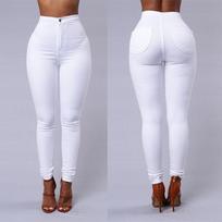 Moteriški laisvalaikio džinsai Aukšto juosmens antblauzdžiai Stretch Skinny Jeans Candy Color džinsai L balta