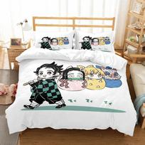 Demon Slayer Patalynės Komplektas 3D Japonų Anime Vaikams Dovana Antklodės Užvalkalas Antklodė Lovos Patalynė Namų Tekstilė Karalienės Karaliaus Vienvietis Dydis 70x133cm 2pcs beige