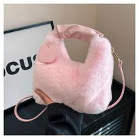 High-End Fairy Plush Winter Pleated Handbag 2023 - Women's Shoulder & Crossbody Bag rožinė