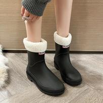 Žieminiai Preppy Stiliaus Moteriški Lietaus Batai su Vilnos Pamušalu Neslystantys Guminiai Batai Madingi Lauko Drabužiai Suaugusiųjų Gražūs Vandeniui Atsparūs 40EU/CN41 brown