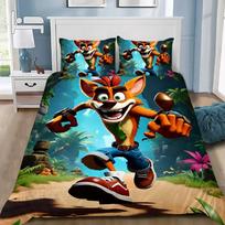 Cartoon Duvet Cover Pillowcase Bedding Set Crashs Bandicoots Adult Boy Girl Bedroom Decoration Children Single Double Large Size 70x130cm 2pcs blue