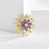 Gėlės segė, Aukštos klasės moteriška segė, Išskirtinė ir elegantiška, Prabangi segė, Vasarinis nuo akinimo užsegimas auksas/violetinė