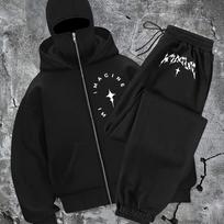 Užtraukiamas gobtuvas ir kelnių komplektas Streetwear stiliaus Visasezonis komfortas Laisvalaikio drabužiai Streetwear Užtraukiamas megztinis su gobtuvu S gray