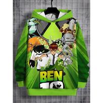 Ben 10 3D spausdinimo visų sezonų vaikiškas laisvalaikio džemperis su gobtuvu, šaunūs megztiniai, unisex drabužiai, berniukų, mergaičių gobtuvai 140 black