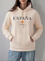 Ispanija Ispanijos Vėliavos Spausdinimo Hoodies Moterims Žieminiai Vilnos Šilti Palaidinukai Pagrindiniai Elementai Kišenė Megztinis Su Gobtuvu Patogūs Laisvi Moteriški Drabužiai L white