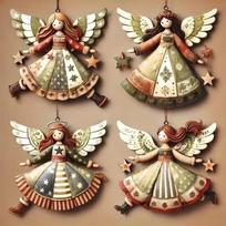 4PCS/Set Vintage Angel Hanging Decor - Fantasy Wooden Xmas Tree Ornament, 2025 Navidad & 2026 New Year Home Decor Gift 8cm brown