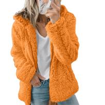 Žieminė Stora Šilta Su Gobtuvu Viršutinė Apranga Moterims Elegantiškas Meškinas Dirbtinio Kailio Paltas Minkštas Vilnos Striukė Moteriška Kišenė Užtrauktukas Paltas Femme L oranžinė