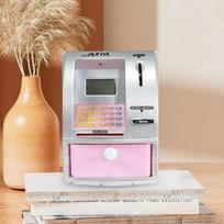 Bankomatas taupyklė pinigų taupymui su kortele, slaptažodžiu, atpažinimu elektroninė nuo 3 metų silver pink