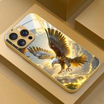 Šaunus auksinio erelio raštas Auksinės metalinės spalvos stiklinis telefono dėklas, skirtas iPhone 17 16 15 14 13 12 11 Pro Max 15 Plus 17 Air 16E Dangtelis iPhone17 Pro beige