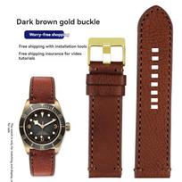 TUDOR Black Bay Qicheng Bronzinis Mažas Raudonas Gėlė Zenith Vintažinis Tikros Odos Laikrodžio Dirželis Vyrams 22mm 23mm Karvės Odos Apyrankė 23mm-width gray