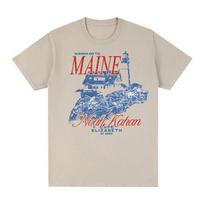 Cape Elizabeth marškinėliai 2026 Naujas Noah Kahan Vintažiniai Laisvalaikio Marškinėliai Unisex Apvalia Kaklo Medvilniniai Patogūs Viršutiniai Drabužiai XS smėlinė