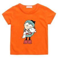 Children T Shirt Hilda and her pet Zhizhi 100%Cotton T-shirts High Quality  Short Sleeve Boys Girls Graphic Printing Camisetas Anime T-shirt Cute Tops 150 oranžinė