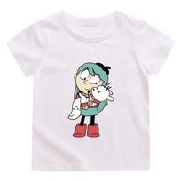 Children T Shirt Hilda and her pet Zhizhi 100%Cotton T-shirts High Quality  Short Sleeve Boys Girls Graphic Printing Camisetas Anime T-shirt Cute Tops 110 balta