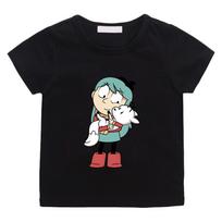 Children T Shirt Hilda and her pet Zhizhi 100%Cotton T-shirts High Quality  Short Sleeve Boys Girls Graphic Printing Camisetas Anime T-shirt Cute Tops 140 juoda