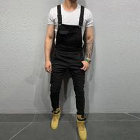 Vyriški madingi džinsiniai dirželiai skalbti kombinezonas Streetwear kišeninės kelnės XXXL gray