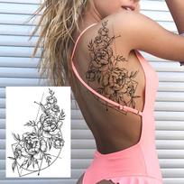 Seksualūs gėlių laikini tatuiruotės moterims Kūno meno tapyba Rankos Kojos Tatuiruotės Lipdukas Realistiškas Netikras Juodas Rožės Vandeniui Atsparūs Tatuiruotės