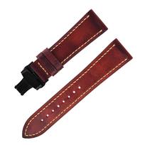 Leather Strap, Double-Press Butterfly Buckle, Convenient Retro Color-Changing Oil Wax, Genuine Leather Watch Strap, Accessory Strap. 24mm black