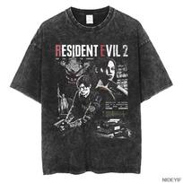 1990-ųjų Resident Evil Biohazard Leon Kennedy Dydelis T-shirt 100% Medvilnė Vintage skalbtas T-shirt Vyrams Moterims S black
