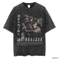1990-ųjų Resident Evil Biohazard Leon Kennedy Dydelis T-shirt 100% Medvilnė Vintage skalbtas T-shirt Vyrams Moterims XXXL gelsvai ruda