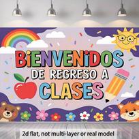 Sveiki Grįžę Į Pamokas Fonas, Ispaniškas Sveikinimo Baneris „Sveiki Grįžę Į Mokyklą“ 59x51.1inch/150*130cm