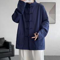 Vyriškas ilgomis rankovėmis lininis Hanfu Tang stiliaus švarkas - Didelio dydžio 4XL 150-165 kg gray
