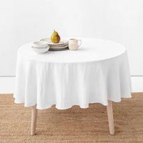 100% Prancūziško lino apvalus staltiesė, skalbiama natūrali staltiesė valgomajam, lauko renginiams, vestuvėms ir restoranams, Velykų dekoratyvinė Diameter 90cm balta