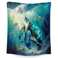 Vėžlio pledas Jūros gyvūnai Vėžlių tema Svetainės dekoras Pledas Povandeninis pasaulis Lengvi flaneliniai pledai 75x90cm blue