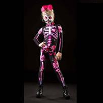 Helovino skeleto kostiumas Bodis Kombinezonas Moterims ir Vaikams Pink-child,120 black