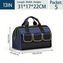 Multifunctional 13In-23Inch Tool Bag Thicken Big Capacity Waterproof Wear-Resistant Toolkit Multipocket Electrician Storage Bag black