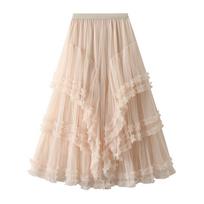 Tulle Skirts for Women A Line Fairy Tiered Skirt Midi High Elastic Waist Long Skirt Layered Flowy Swing Tutu Skirt Women's Mesh High Waist Maxi Skirts One size abrikosas
