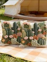 Cactus Succulent Pillow Cover 2D Print Boho Desert Plant Cushion Case For Sofa Bed Couch Cozy Home Short plush 18*18(CM)-1Pcs black