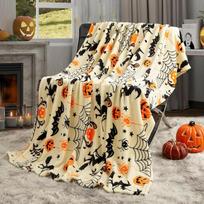 Moliūgo Halloweeno pledas Dvipusis Raganos kepurės Voratinklių raštas Vilnos pledas Super minkštas Šiltas Jaukus Individualūs pledai Size: 75*100cm, Weight: 230 GSM white