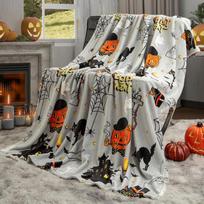 Moliūgo Halloweeno pledas Dvipusis Raganos kepurės Voratinklių raštas Vilnos pledas Super minkštas Šiltas Jaukus Individualūs pledai Size: 75*100cm, Weight: 280 GSM