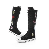 Ilgi drobės bateliai moteriški laisvalaikio batai sportbačiai lipdukas aukšti batai moteriški batai užtrauktukas universalūs madingi size 39 hidden heel juoda