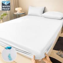 Neperšlampamas čiužinio užvalkalas, priglundanti paklodė su gumine juosta, neslystantis, reguliuojamas čiužinio apsaugas, dvigulė priglundanti paklodė lovai 2 Pillow Cases balta
