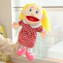 Juokinga lėlė-marionetė 38 cm Šeimos serija Rankinė lėlė Vaidmenų žaidimas Lovos laiko pasakojimo rekvizitas Šeimos žaidimų žaislai Lėlė Edukacinis žaislas 38cm yellow