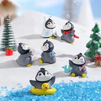 6 vnt. mielų animacinių pingvinų personažų žaislų rinkinys, mini animacinių pingvinų torto papuošimas, žiemos pingvinų figūrėlės, torto dekoracija 6pcs gray