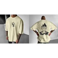2026 m. vasaros Dragon Ball Oversized marškinėliai Aukštos kokybės medvilnė Majin Vegeta spaudinys Unisex Retro laisvalaikio marškinėliai L gray