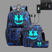 Marshmello zefyro šviečiantis kuprinė, per petį nešiojama pieštukinė, trijų dalių rinkinys, USB įkrovimas, studento mokyklinė kuprinė Large three-piece set