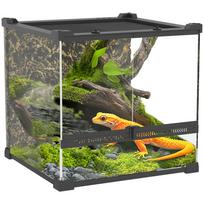 Reptile Glass Terrarium with Stone Background, Front Ventilation, Escape-Proof Knob Lock, 30 x 30 x 30 cm, Black 30 x 30 x 30 cm juoda