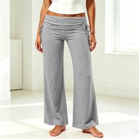Women's Pleated Wide Leg Yoga Pants - Loose Casual Fit for Gym, Yoga and Daily Wear L šviesiai pilka spalva