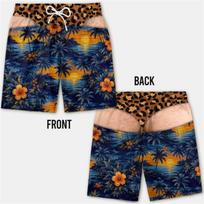 Juokingos leopardinės thong tipo iliuzinės paplūdimio šortai vyrams, pokštų maudymosi glaudės, sportiniai trumpi šortai 3XL black